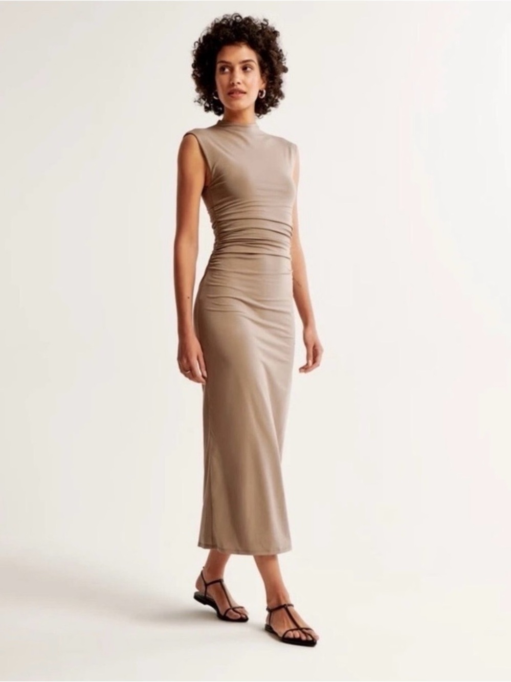 Abercrombie & Fitch Sleeveless Midi Dress in Taupe